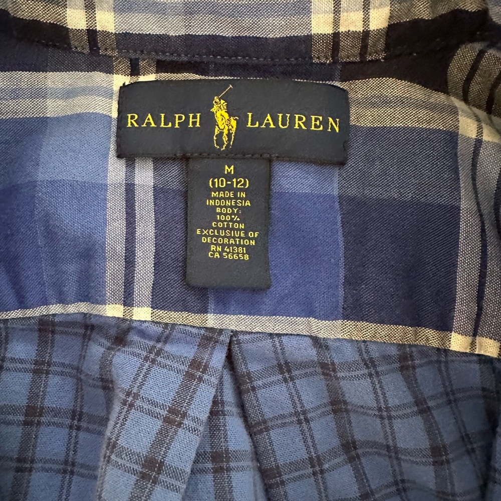 Ralph Lauren plaid button down dress shirt. Blue size boys 10/12.